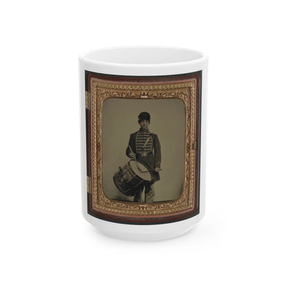 Unidentified Soldier In Union Uniform And Massachusetts Belt Buckle With Drum (U.S. Civil War) White Coffee Mug-15oz-The Sticker Space