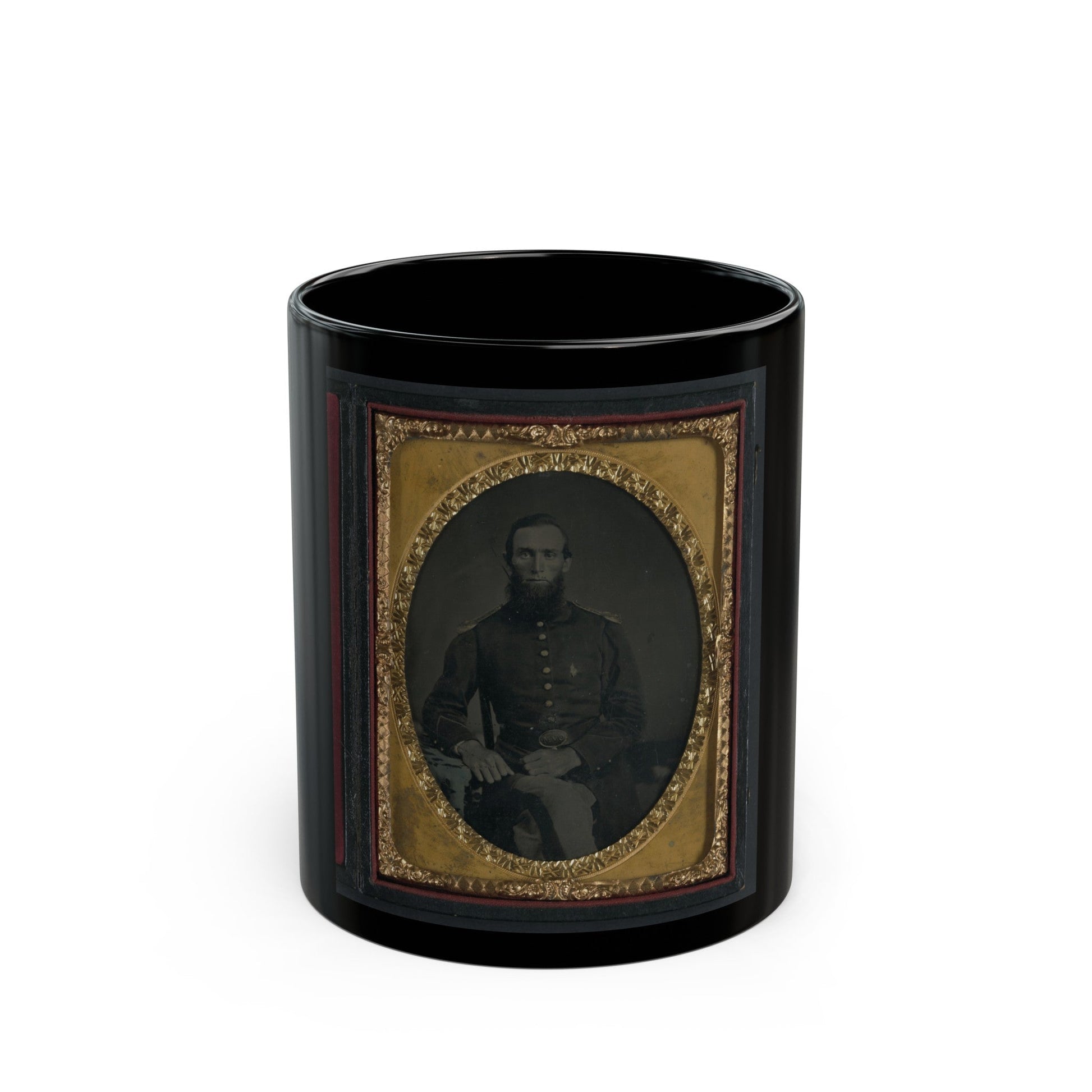 Unidentified Soldier In Union Uniform And Ohio Volunteer Militia Belt Buckle (U.S. Civil War) Black Coffee Mug-11oz-The Sticker Space