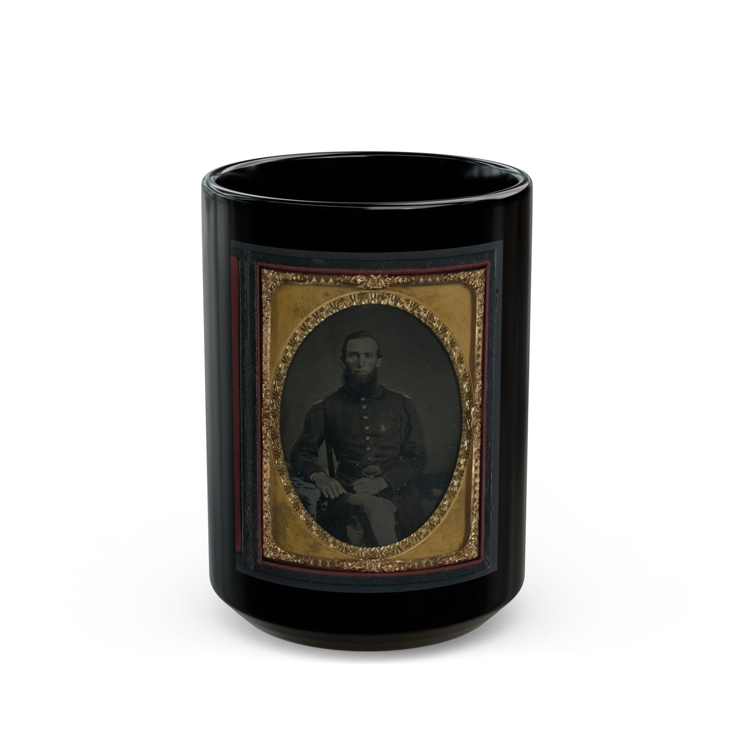 Unidentified Soldier In Union Uniform And Ohio Volunteer Militia Belt Buckle (U.S. Civil War) Black Coffee Mug-15oz-The Sticker Space