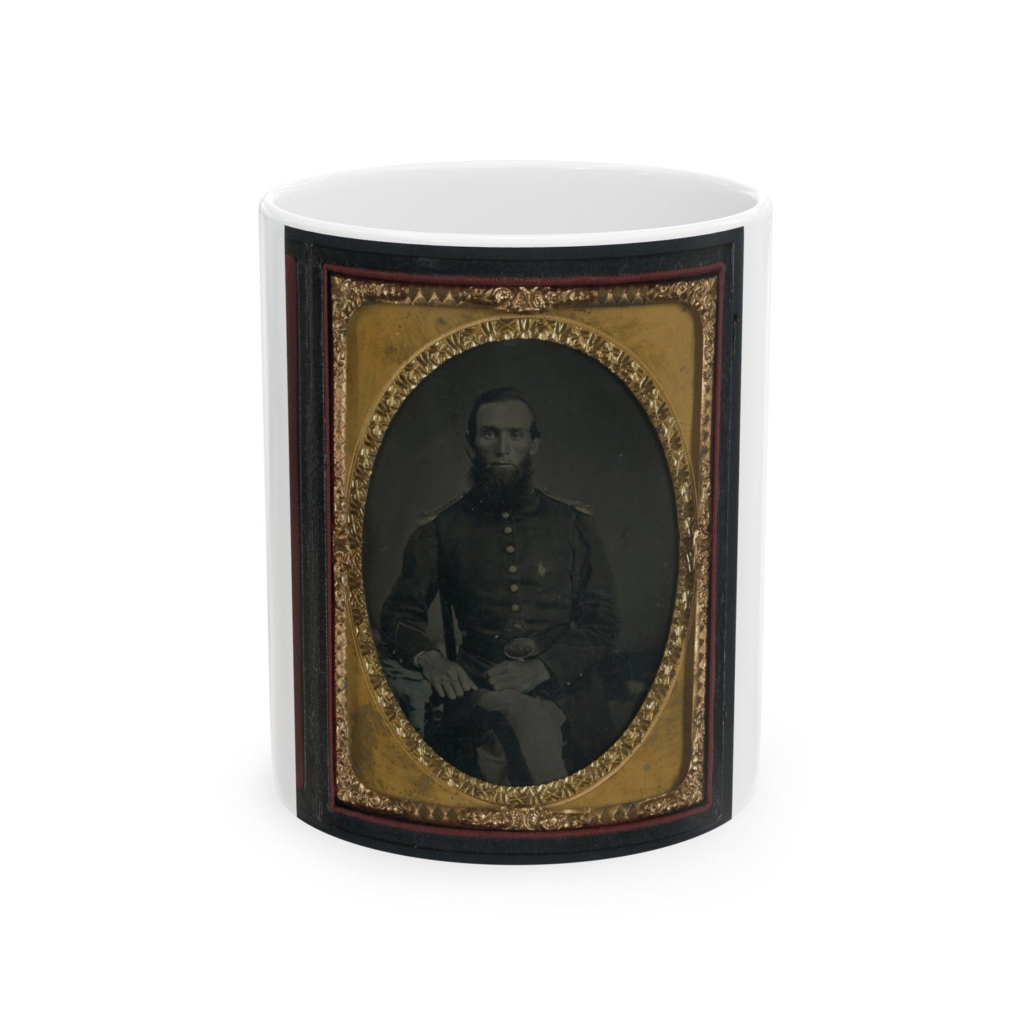 Unidentified Soldier In Union Uniform And Ohio Volunteer Militia Belt Buckle (U.S. Civil War) White Coffee Mug-11oz-The Sticker Space