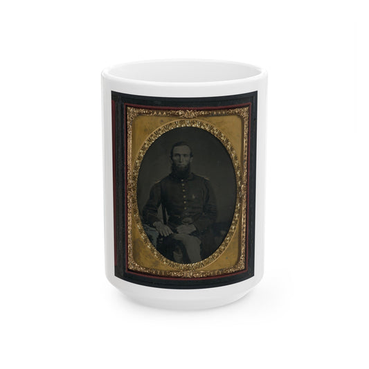 Unidentified Soldier In Union Uniform And Ohio Volunteer Militia Belt Buckle (U.S. Civil War) White Coffee Mug-15oz-The Sticker Space