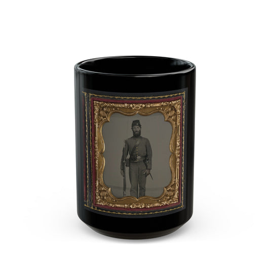 Unidentified Soldier In Union Uniform And Ohio Volunteer Militia Belt Buckle With Bayoneted Musket (U.S. Civil War) Black Coffee Mug-15oz-The Sticker Space