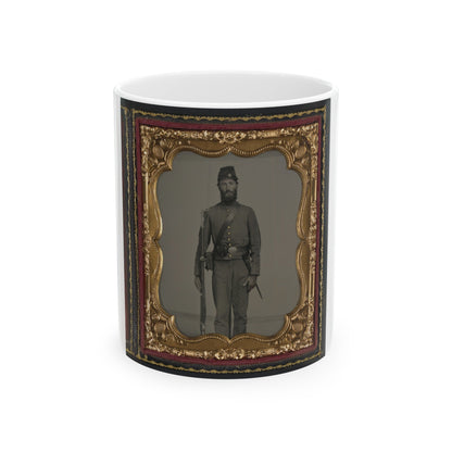 Unidentified Soldier In Union Uniform And Ohio Volunteer Militia Belt Buckle With Bayoneted Musket (U.S. Civil War) White Coffee Mug-11oz-The Sticker Space