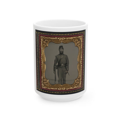 Unidentified Soldier In Union Uniform And Ohio Volunteer Militia Belt Buckle With Bayoneted Musket (U.S. Civil War) White Coffee Mug-15oz-The Sticker Space