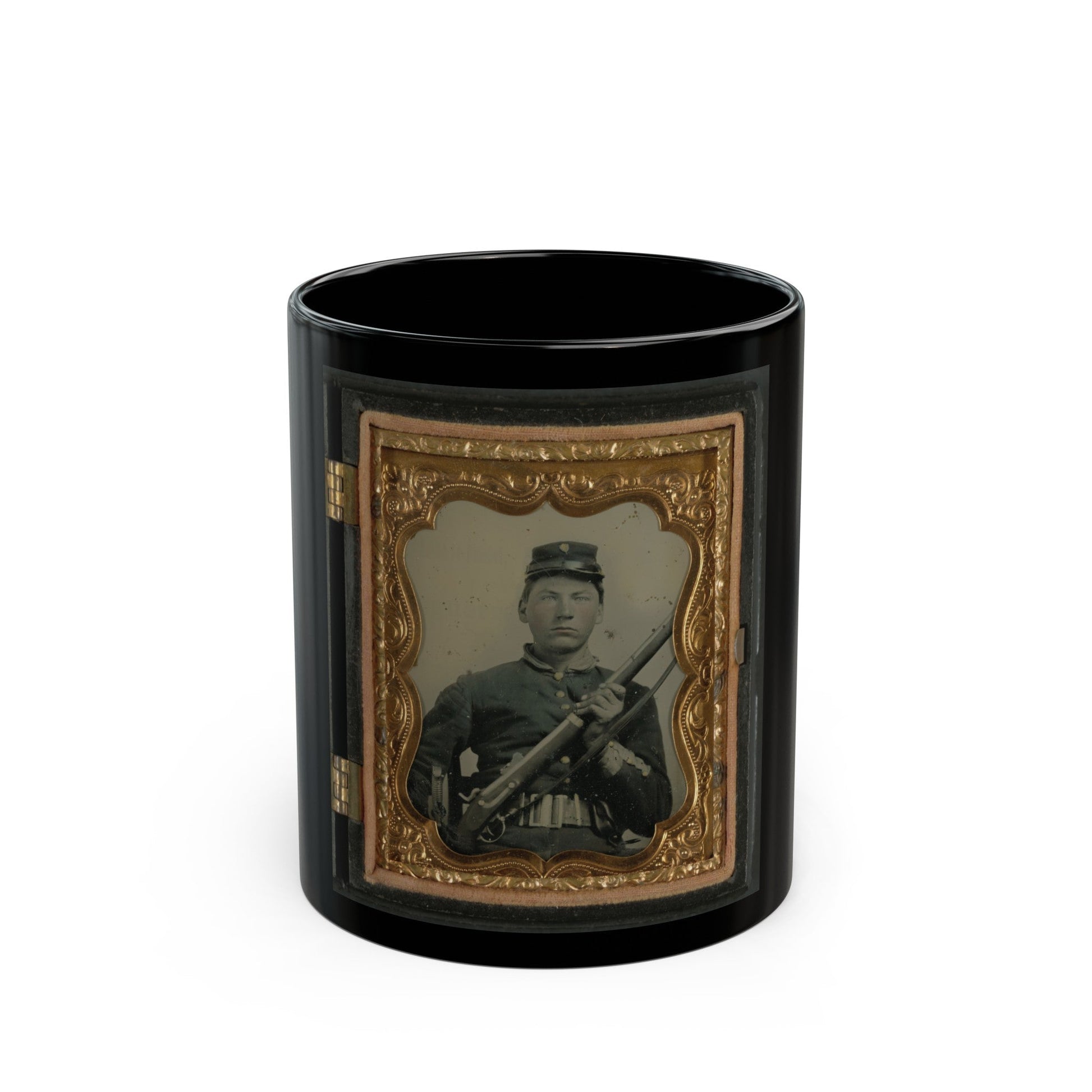 Unidentified Soldier In Union Uniform And Rifleman's Belt Rig With Musket (U.S. Civil War) Black Coffee Mug-11oz-The Sticker Space