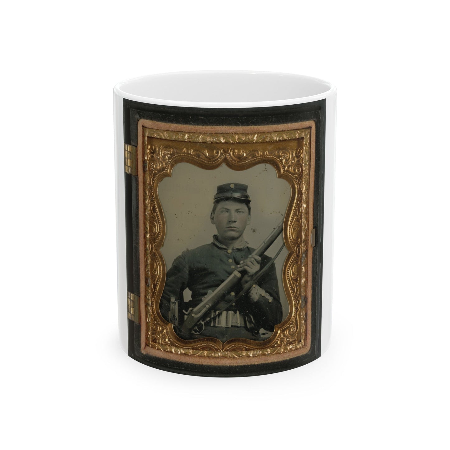 Unidentified Soldier In Union Uniform And Rifleman's Belt Rig With Musket (U.S. Civil War) White Coffee Mug-11oz-The Sticker Space