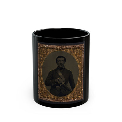 Unidentified Soldier In Union Uniform And Shoulder Scales With Model 1860 Field And Staff Officer's Sword (U.S. Civil War) Black Coffee Mug-11oz-The Sticker Space