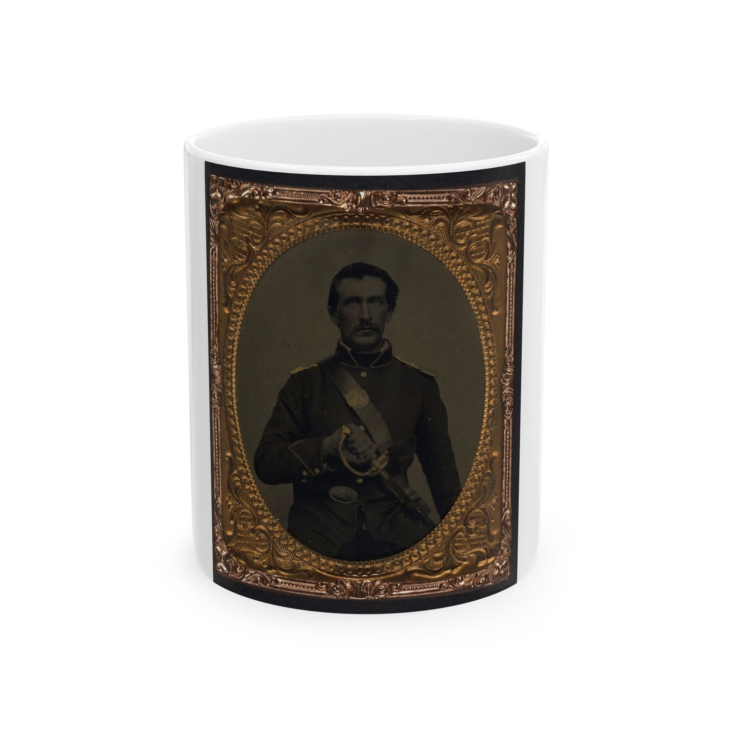 Unidentified Soldier In Union Uniform And Shoulder Scales With Model 1860 Field And Staff Officer's Sword (U.S. Civil War) White Coffee Mug-11oz-The Sticker Space