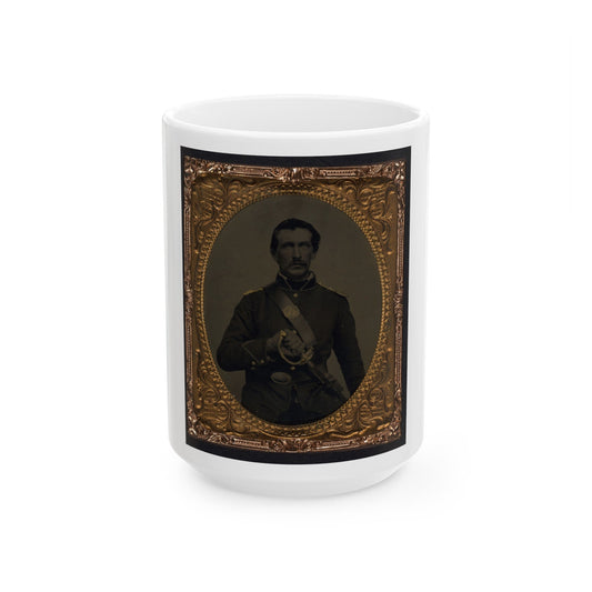 Unidentified Soldier In Union Uniform And Shoulder Scales With Model 1860 Field And Staff Officer's Sword (U.S. Civil War) White Coffee Mug-15oz-The Sticker Space