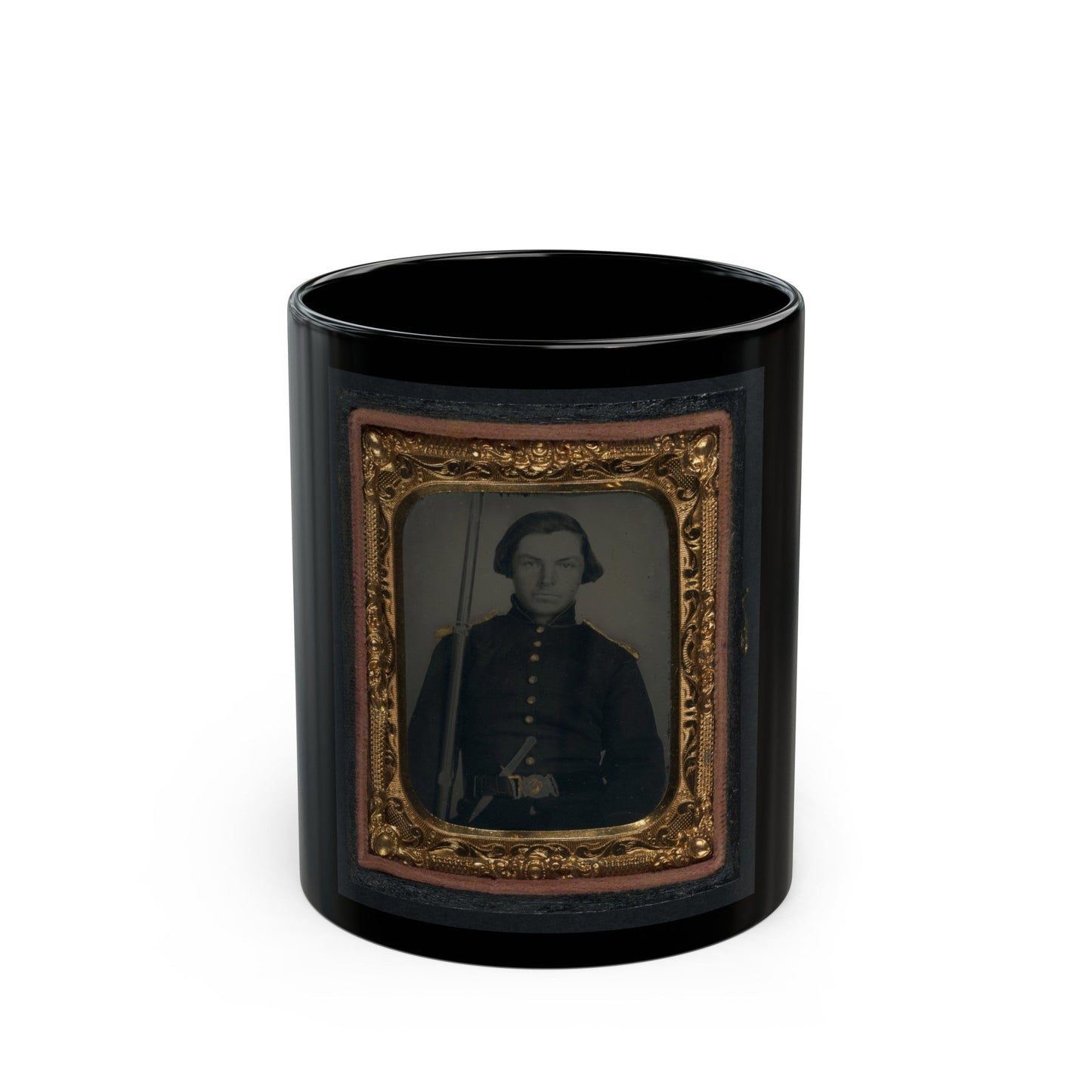 Unidentified Soldier In Union Uniform And Shoulder Scales With Musket And Knife (U.S. Civil War) Black Coffee Mug-11oz-The Sticker Space