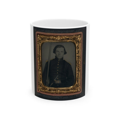 Unidentified Soldier In Union Uniform And Shoulder Scales With Musket And Knife (U.S. Civil War) White Coffee Mug-11oz-The Sticker Space