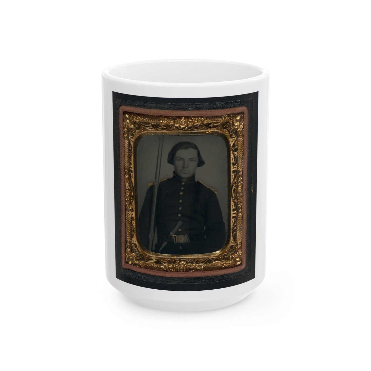 Unidentified Soldier In Union Uniform And Shoulder Scales With Musket And Knife (U.S. Civil War) White Coffee Mug-15oz-The Sticker Space