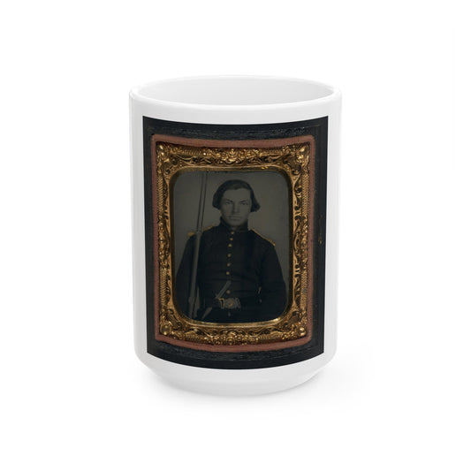 Unidentified Soldier In Union Uniform And Shoulder Scales With Musket And Knife (U.S. Civil War) White Coffee Mug-15oz-The Sticker Space