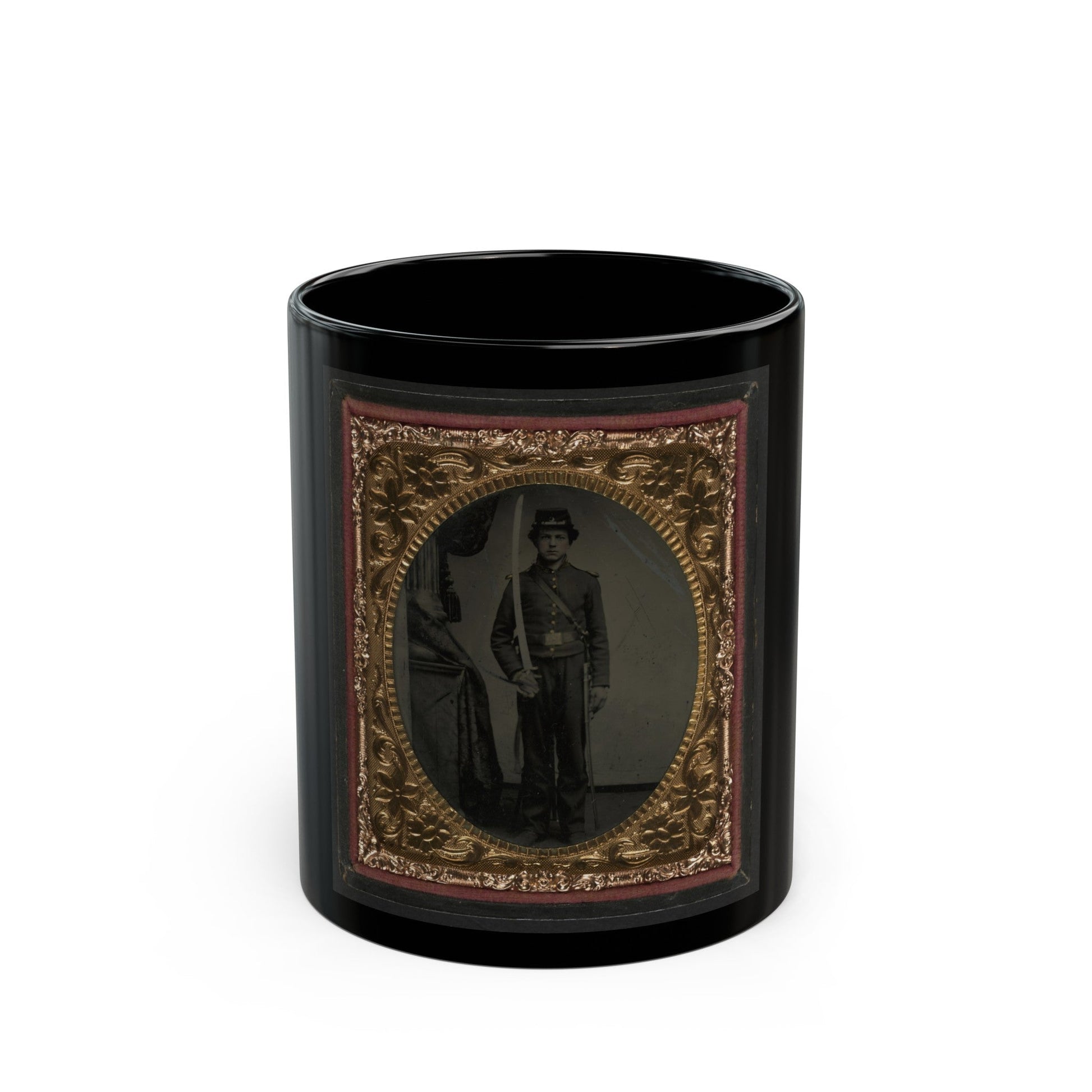 Unidentified Soldier In Union Uniform And Shoulder Scales With Sword (U.S. Civil War) Black Coffee Mug-11oz-The Sticker Space