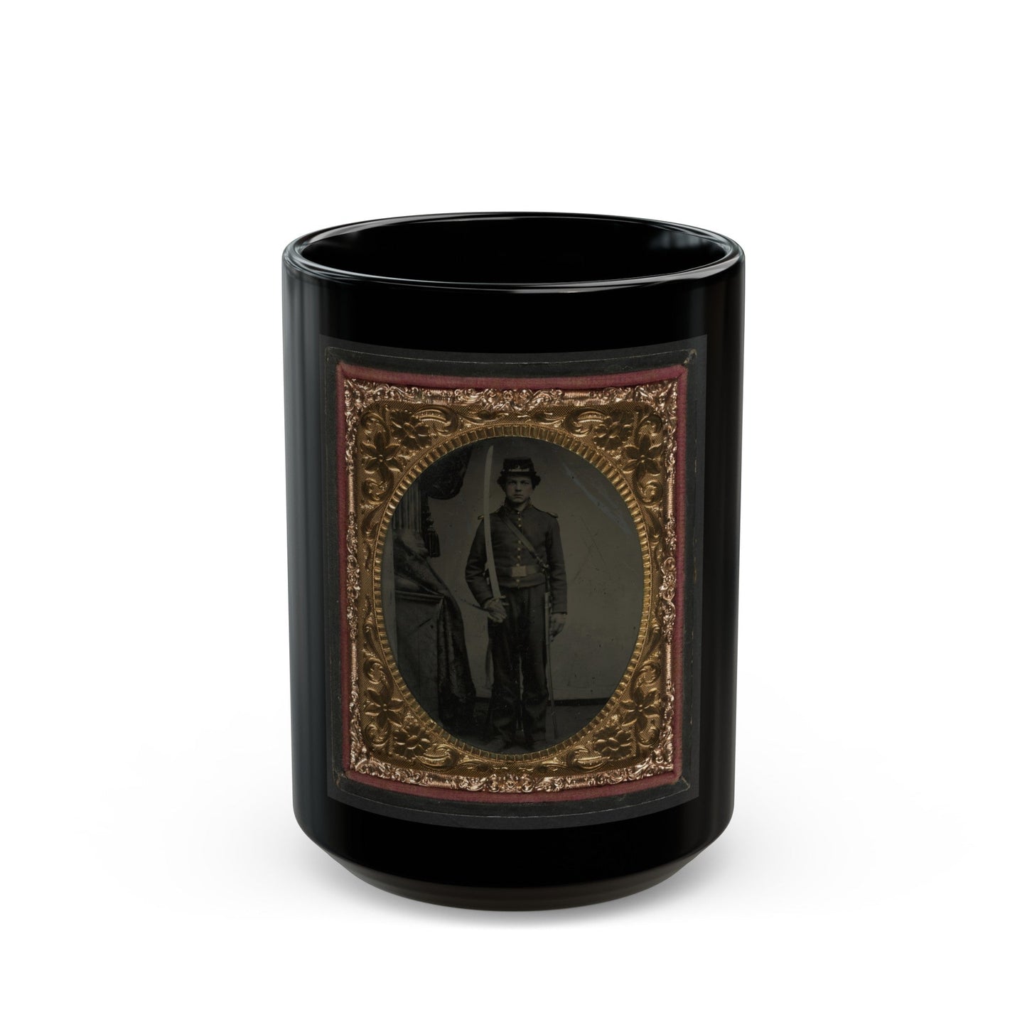 Unidentified Soldier In Union Uniform And Shoulder Scales With Sword (U.S. Civil War) Black Coffee Mug-15oz-The Sticker Space