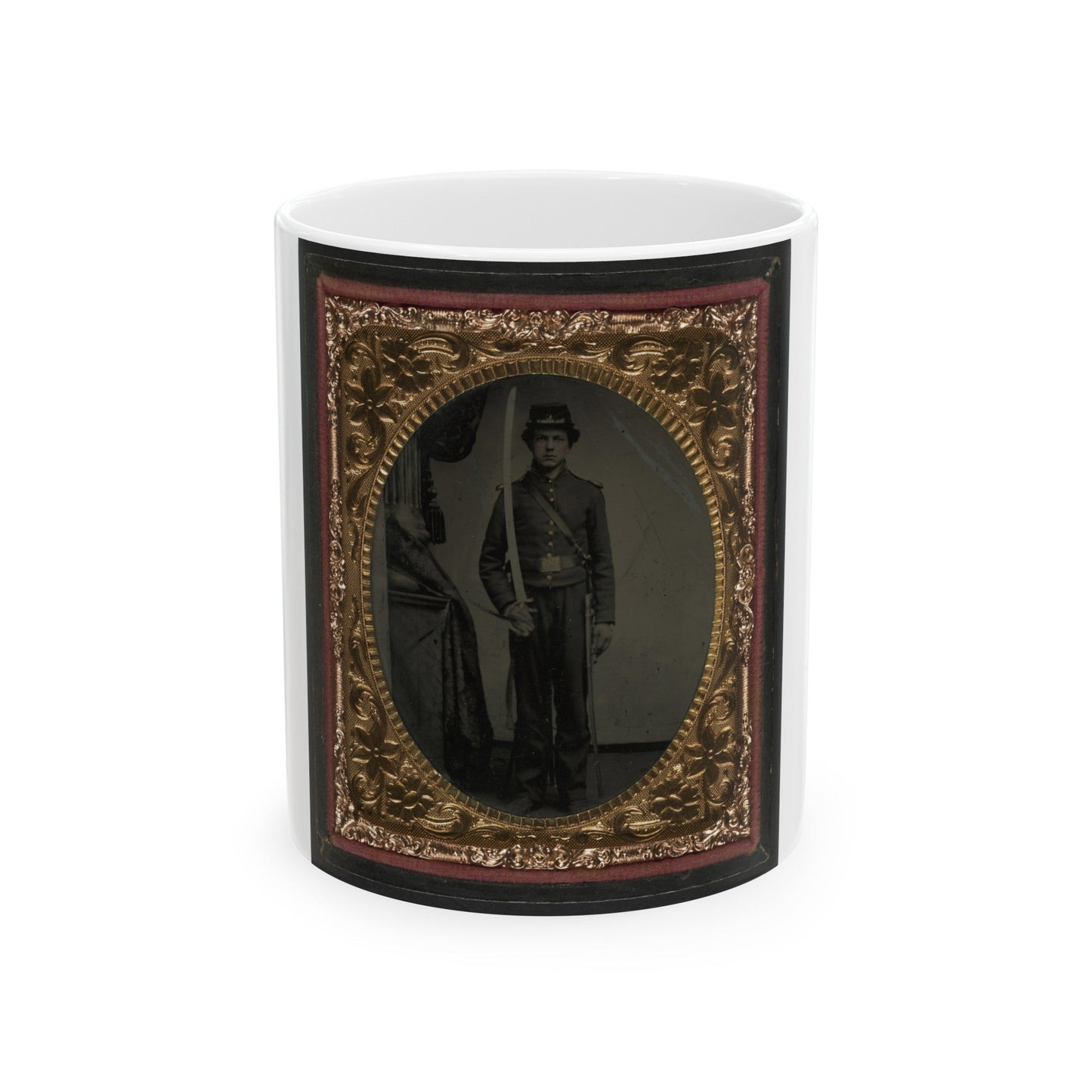 Unidentified Soldier In Union Uniform And Shoulder Scales With Sword (U.S. Civil War) White Coffee Mug-11oz-The Sticker Space