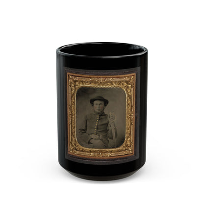 Unidentified Soldier In Union Uniform And Slouch Cap Sitting With Holstered Revolver And Cavalry Saber (U.S. Civil War) Black Coffee Mug-15oz-The Sticker Space