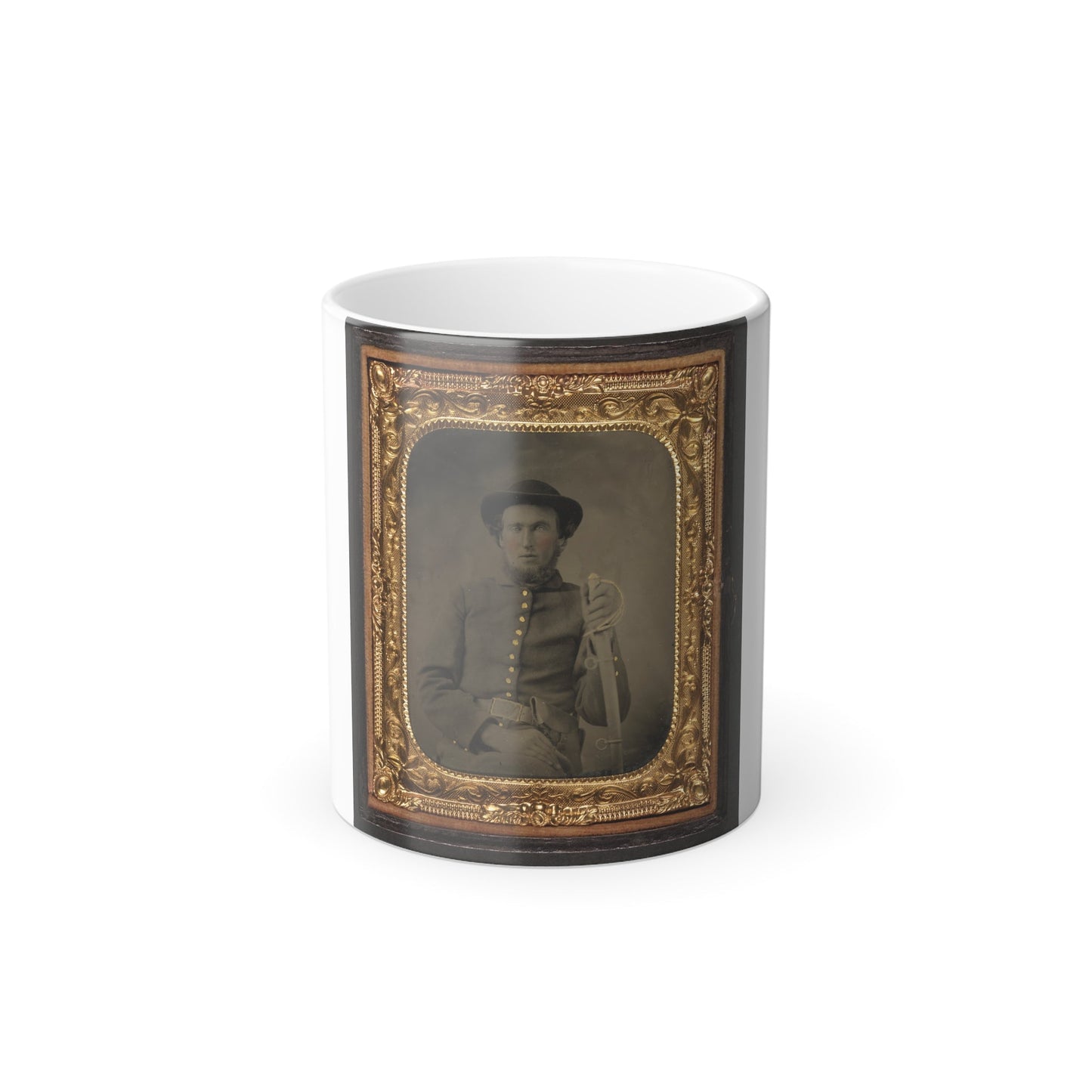 Unidentified Soldier in Union Uniform and Slouch Cap Sitting With Holstered Revolver and Cavalry Saber (U.S. Civil War) Color Morphing Mug 11oz-11oz-The Sticker Space