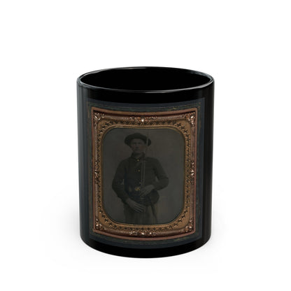 Unidentified Soldier In Union Uniform And Slouch Cap With Bayoneted Musket, Cap Box, Cartridge Box, And Bayonet Scabbard (U.S. Civil War) Black Coffee Mug-11oz-The Sticker Space