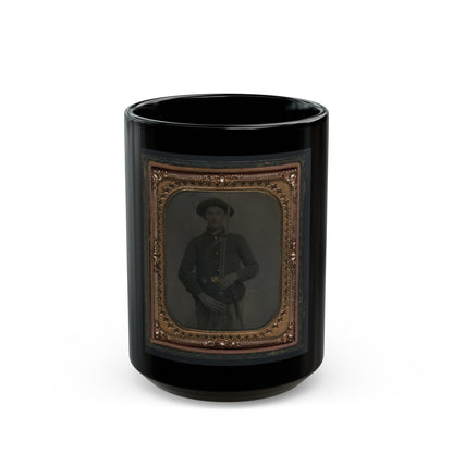 Unidentified Soldier In Union Uniform And Slouch Cap With Bayoneted Musket, Cap Box, Cartridge Box, And Bayonet Scabbard (U.S. Civil War) Black Coffee Mug-15oz-The Sticker Space