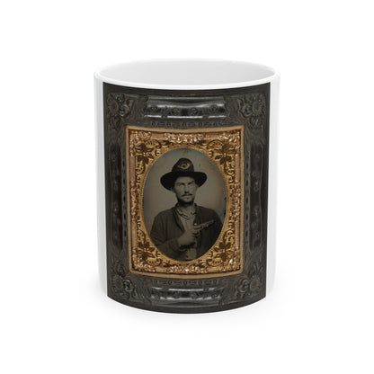 Unidentified Soldier In Union Uniform And Slouch Cap With Infantry Insignia Holding Revolver To Chest (U.S. Civil War) White Coffee Mug-11oz-The Sticker Space