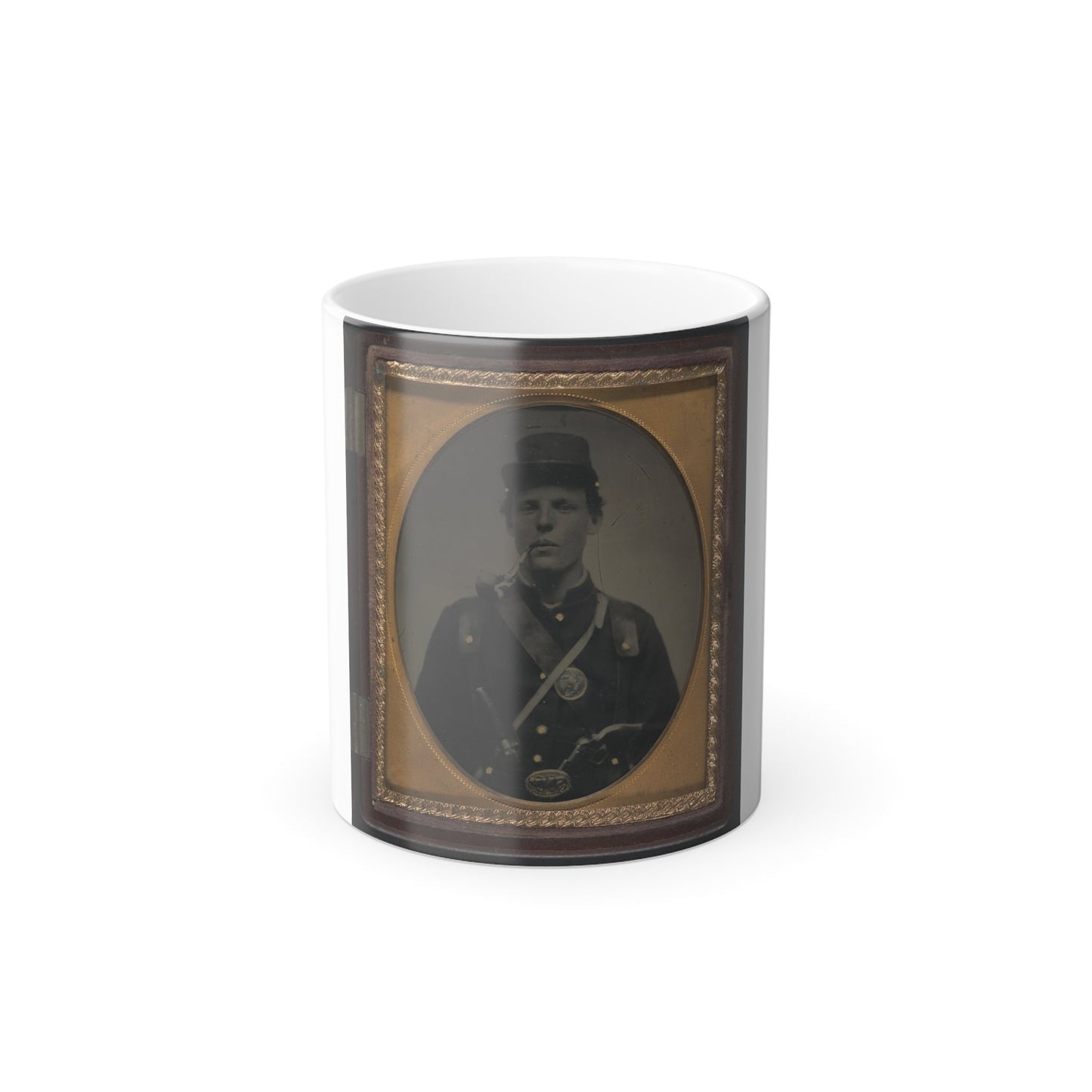 Unidentified Soldier in Union Uniform and State of New York Belt Buckle With Revolver and Side Knife and Smoking Pipe (U.S. Civil War) Color Morphing Mug 11oz-11oz-The Sticker Space