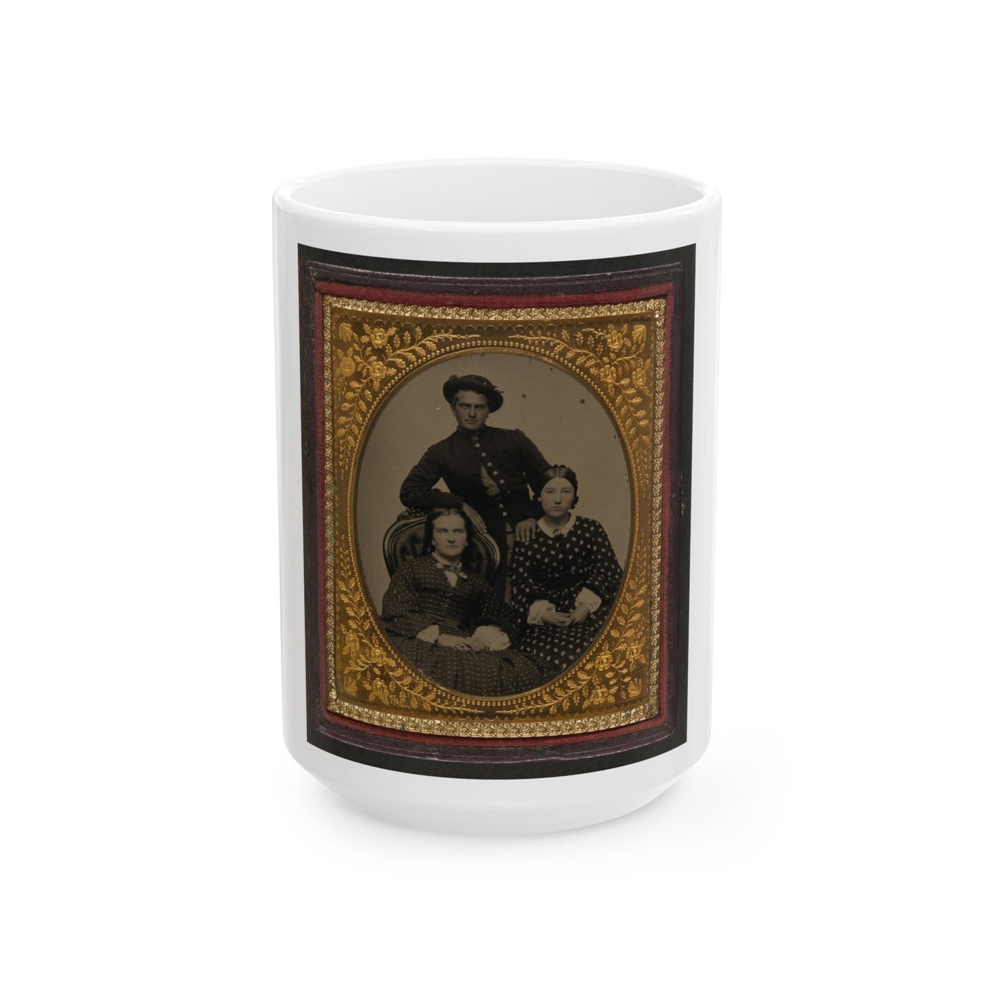 Unidentified Soldier In Union Uniform And Two Women (U.S. Civil War) White Coffee Mug-15oz-The Sticker Space