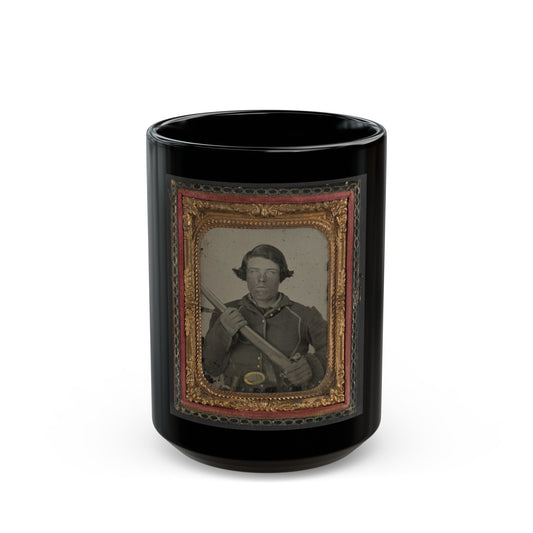 Unidentified Soldier In Union Uniform And U.S. Belt Buckle With Musket (U.S. Civil War) Black Coffee Mug-15oz-The Sticker Space