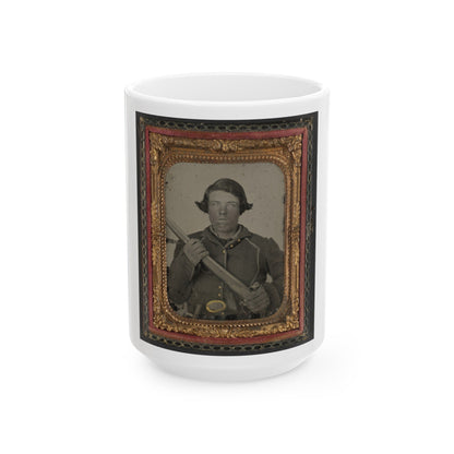 Unidentified Soldier In Union Uniform And U.S. Belt Buckle With Musket (U.S. Civil War) White Coffee Mug-15oz-The Sticker Space