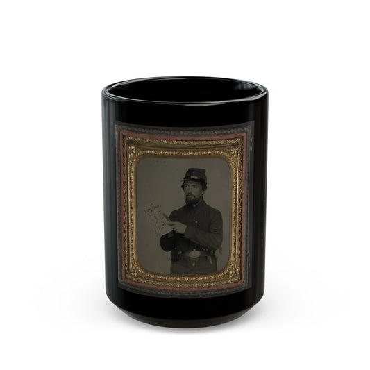 Unidentified Soldier In Union Uniform And U.S. Belt Buckle With Pistol Holding Hand-Drawn Map Of Virginia (U.S. Civil War) Black Coffee Mug-15oz-The Sticker Space