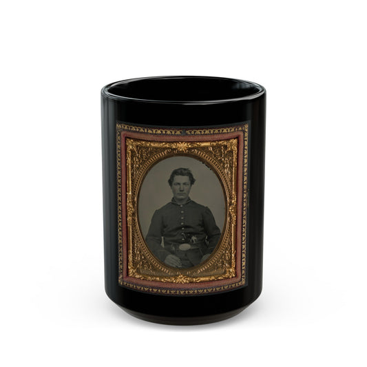 Unidentified Soldier In Union Uniform And U.S. Belt Buckle With Pistol (U.S. Civil War) Black Coffee Mug-15oz-The Sticker Space