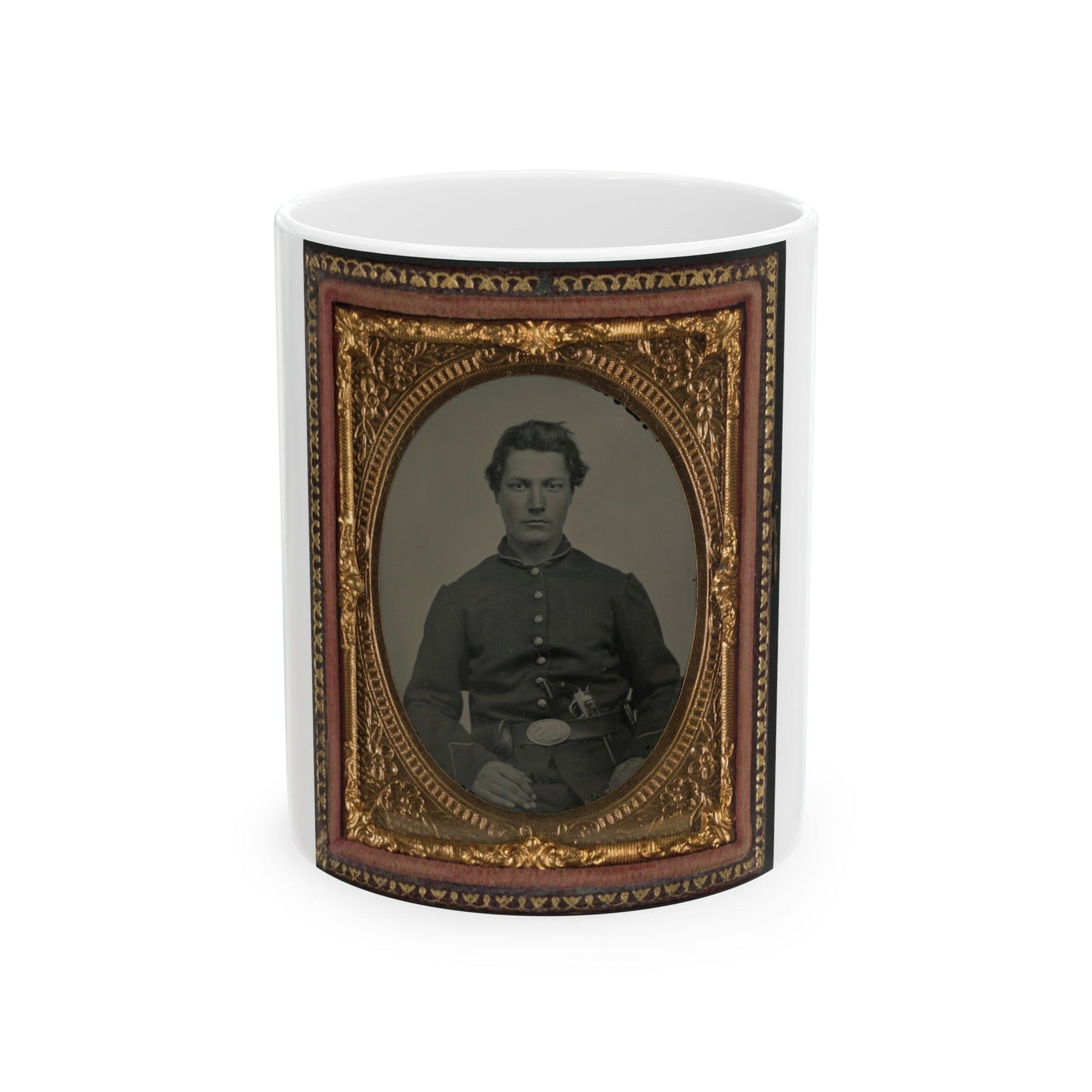 Unidentified Soldier In Union Uniform And U.S. Belt Buckle With Pistol (U.S. Civil War) White Coffee Mug-11oz-The Sticker Space