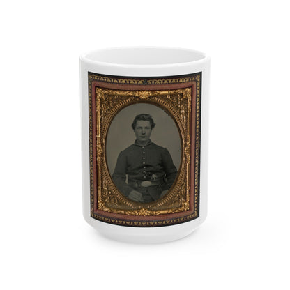 Unidentified Soldier In Union Uniform And U.S. Belt Buckle With Pistol (U.S. Civil War) White Coffee Mug-15oz-The Sticker Space