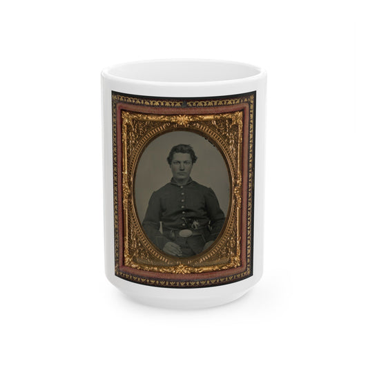 Unidentified Soldier In Union Uniform And U.S. Belt Buckle With Pistol (U.S. Civil War) White Coffee Mug-15oz-The Sticker Space