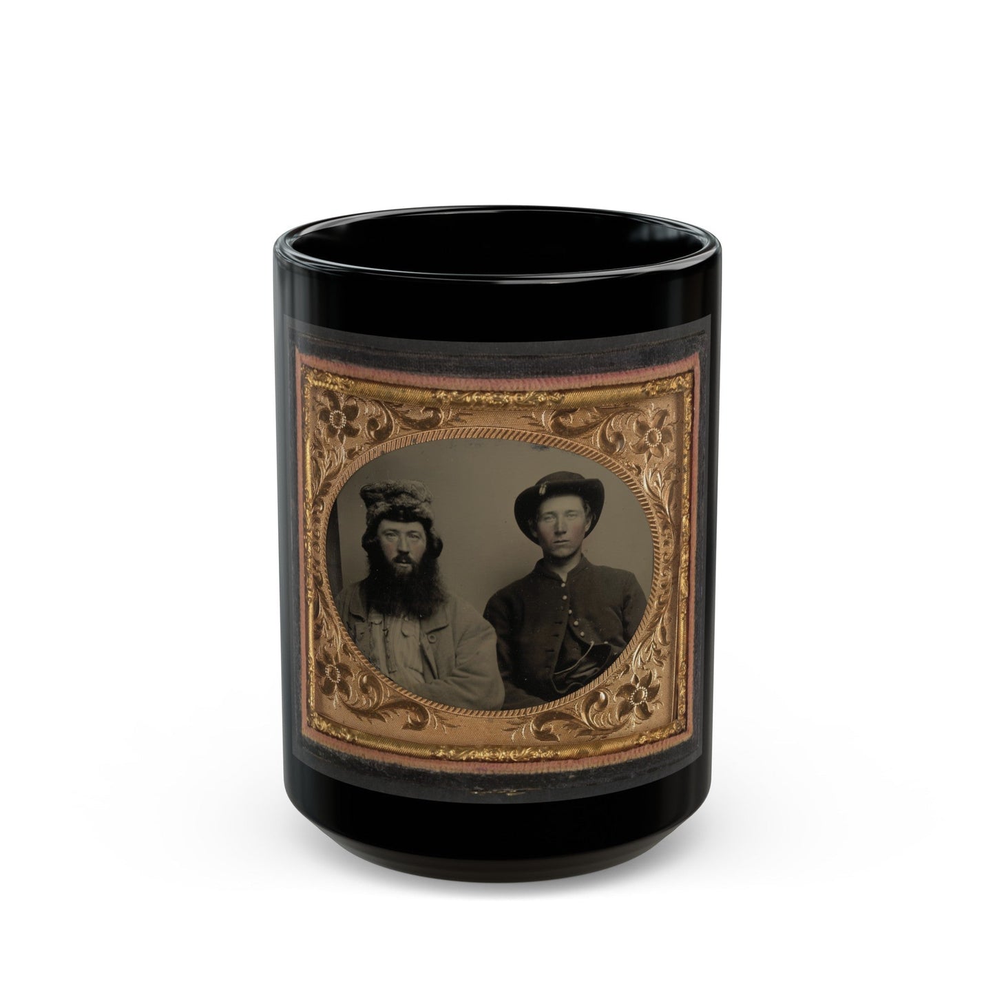 Unidentified Soldier In Union Uniform And Unidentified Man With Full Beard In Fur Hat (U.S. Civil War) Black Coffee Mug-15oz-The Sticker Space