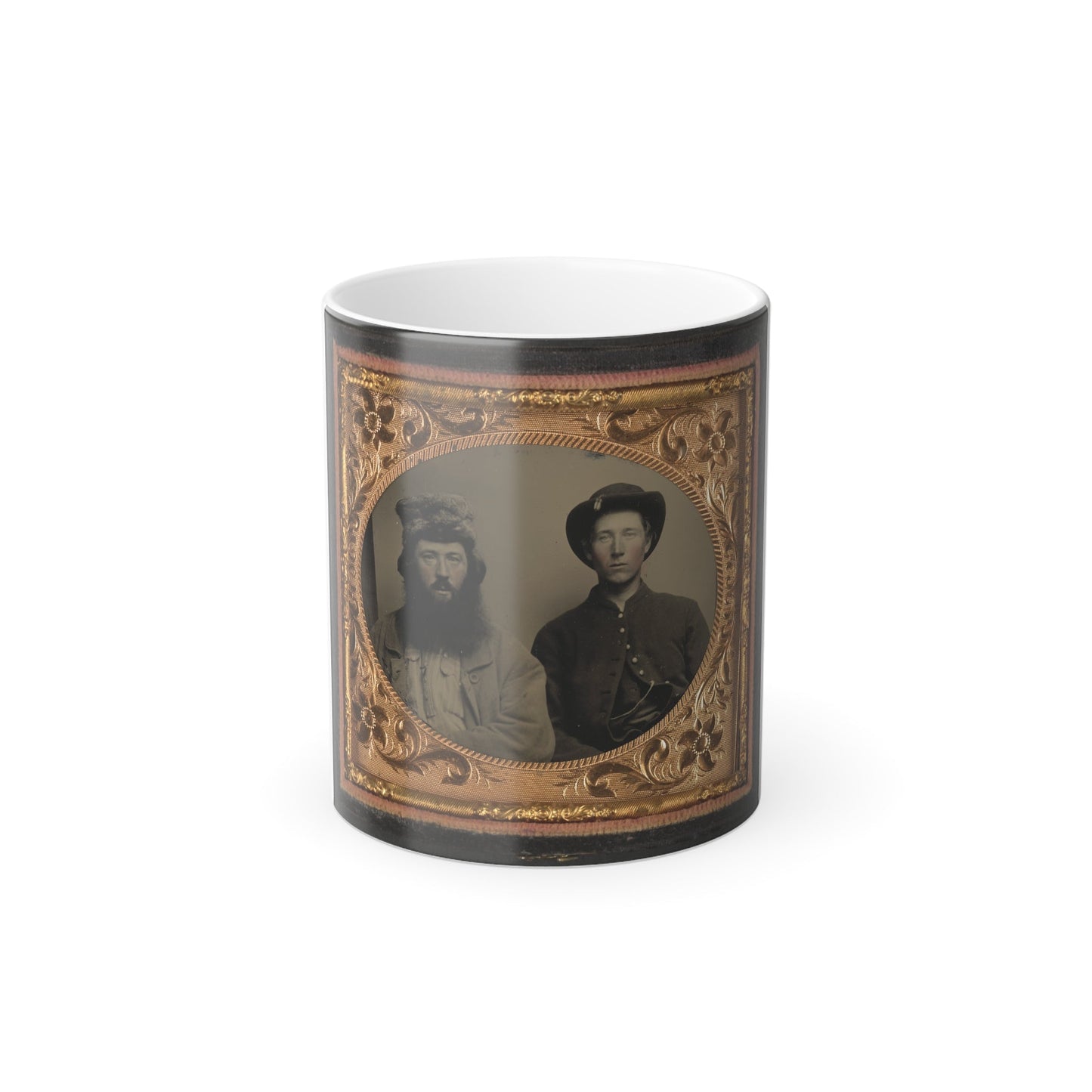 Unidentified Soldier in Union Uniform and Unidentified Man With Full Beard in Fur Hat (U.S. Civil War) Color Morphing Mug 11oz-11oz-The Sticker Space