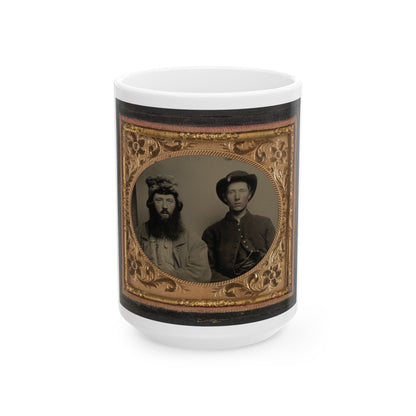 Unidentified Soldier In Union Uniform And Unidentified Man With Full Beard In Fur Hat (U.S. Civil War) White Coffee Mug-15oz-The Sticker Space