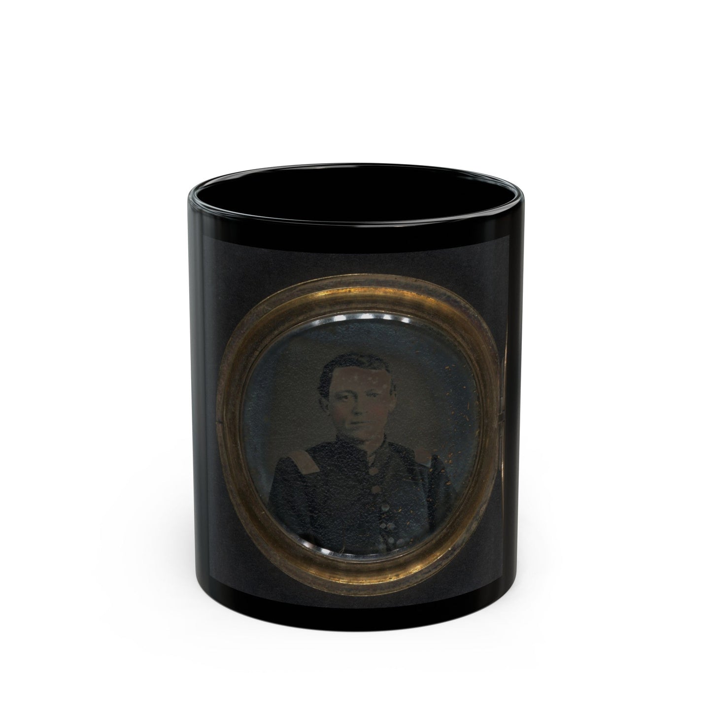 Unidentified Soldier In Union Uniform And Unidentified Woman In Dress In Locket (U.S. Civil War) Black Coffee Mug-11oz-The Sticker Space