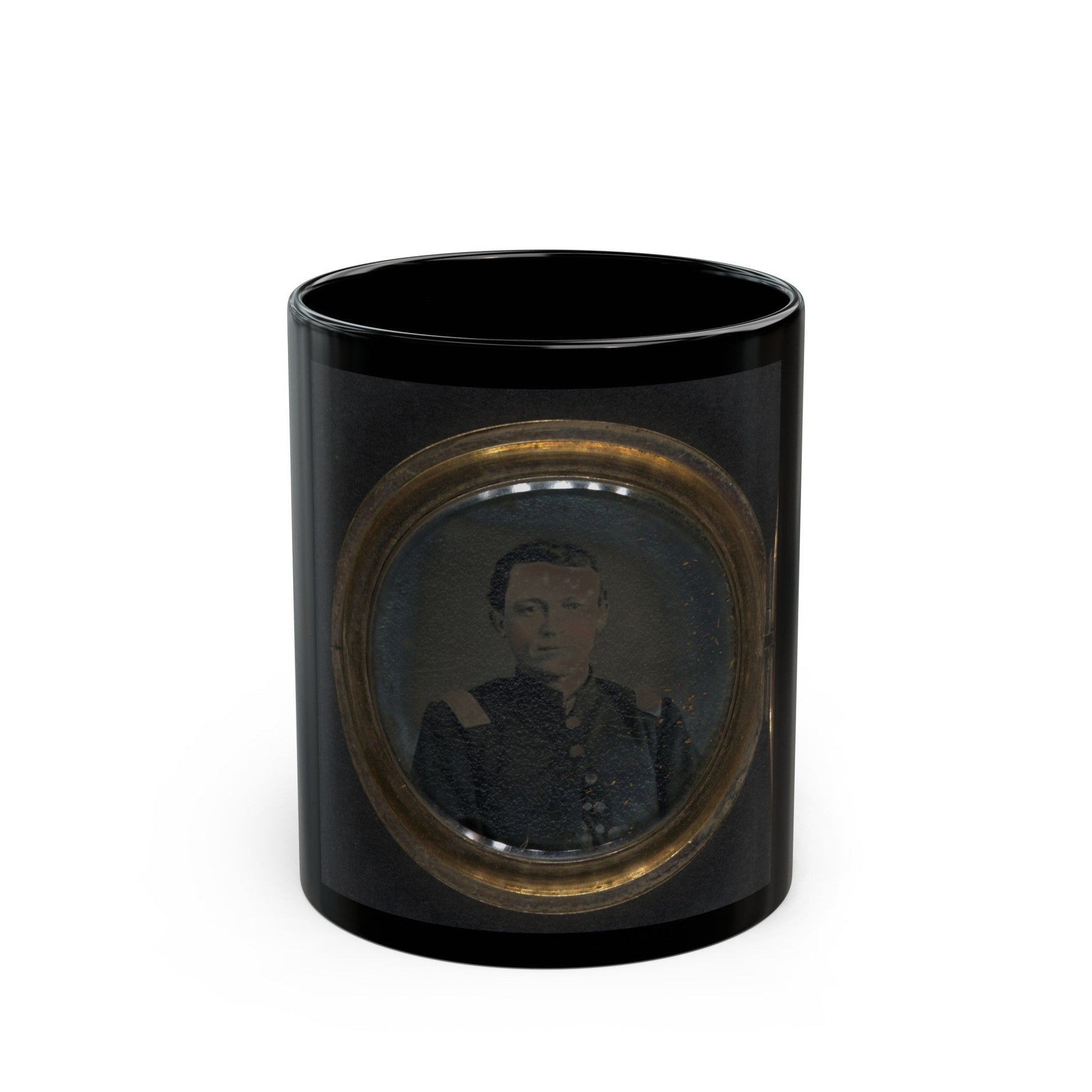 Unidentified Soldier In Union Uniform And Unidentified Woman In Dress In Locket (U.S. Civil War) Black Coffee Mug-11oz-The Sticker Space