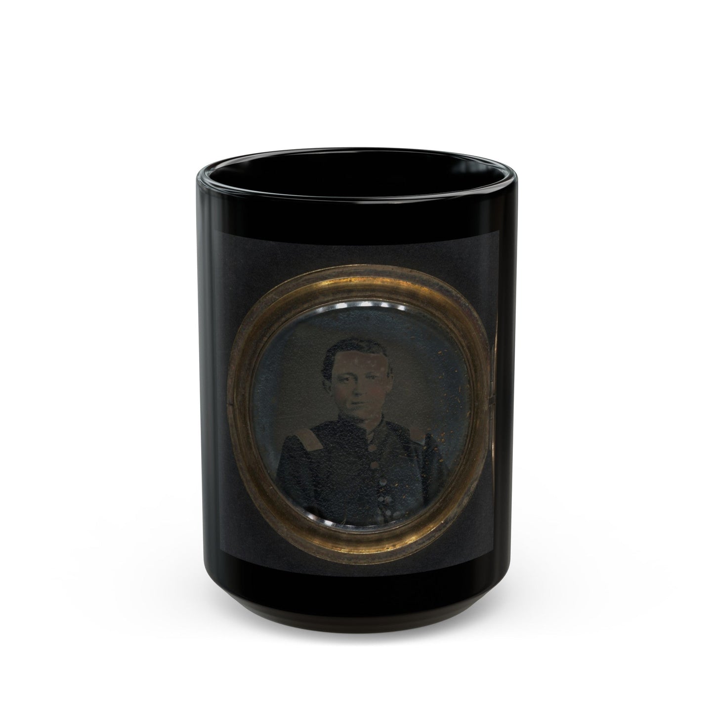 Unidentified Soldier In Union Uniform And Unidentified Woman In Dress In Locket (U.S. Civil War) Black Coffee Mug-15oz-The Sticker Space