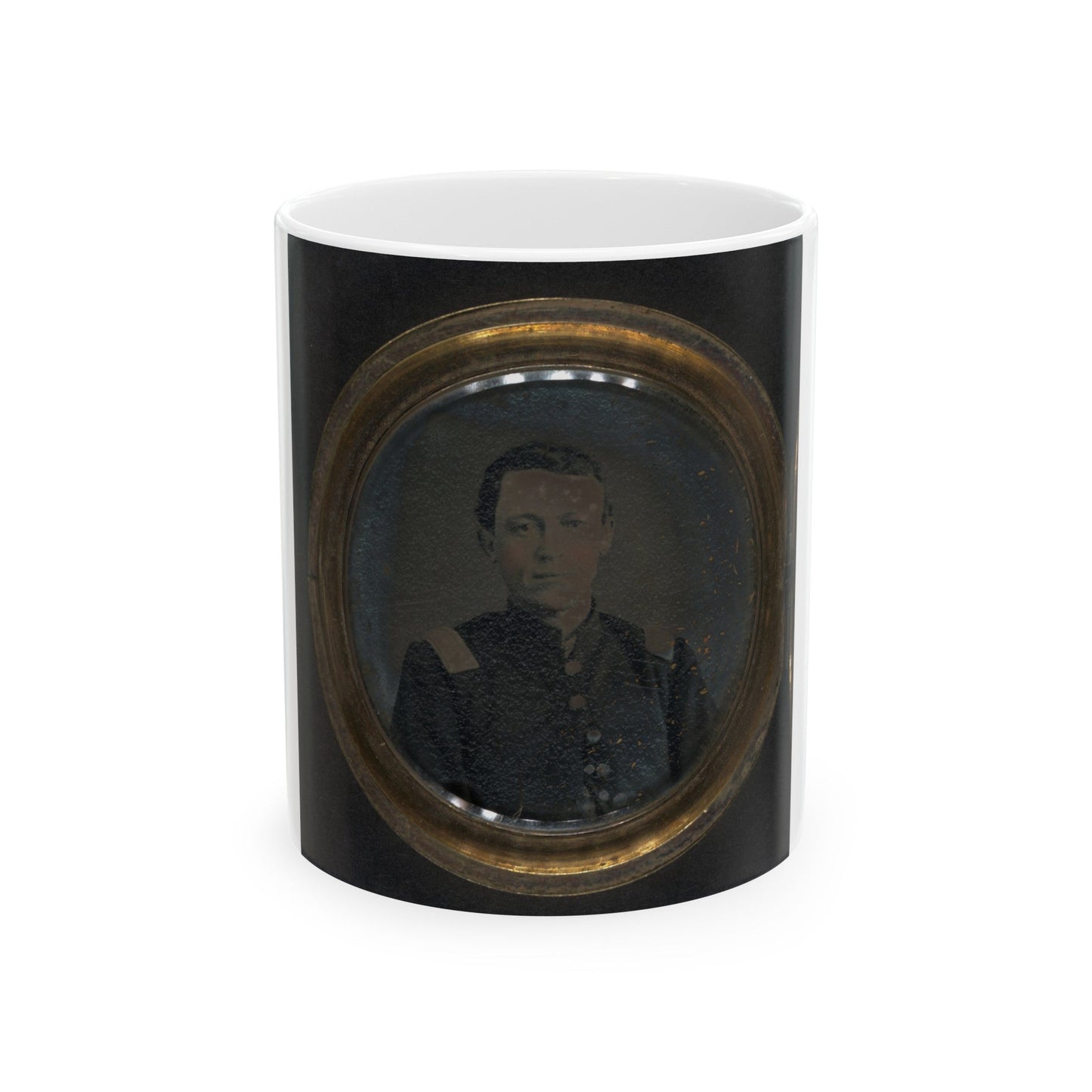 Unidentified Soldier In Union Uniform And Unidentified Woman In Dress In Locket (U.S. Civil War) White Coffee Mug-11oz-The Sticker Space