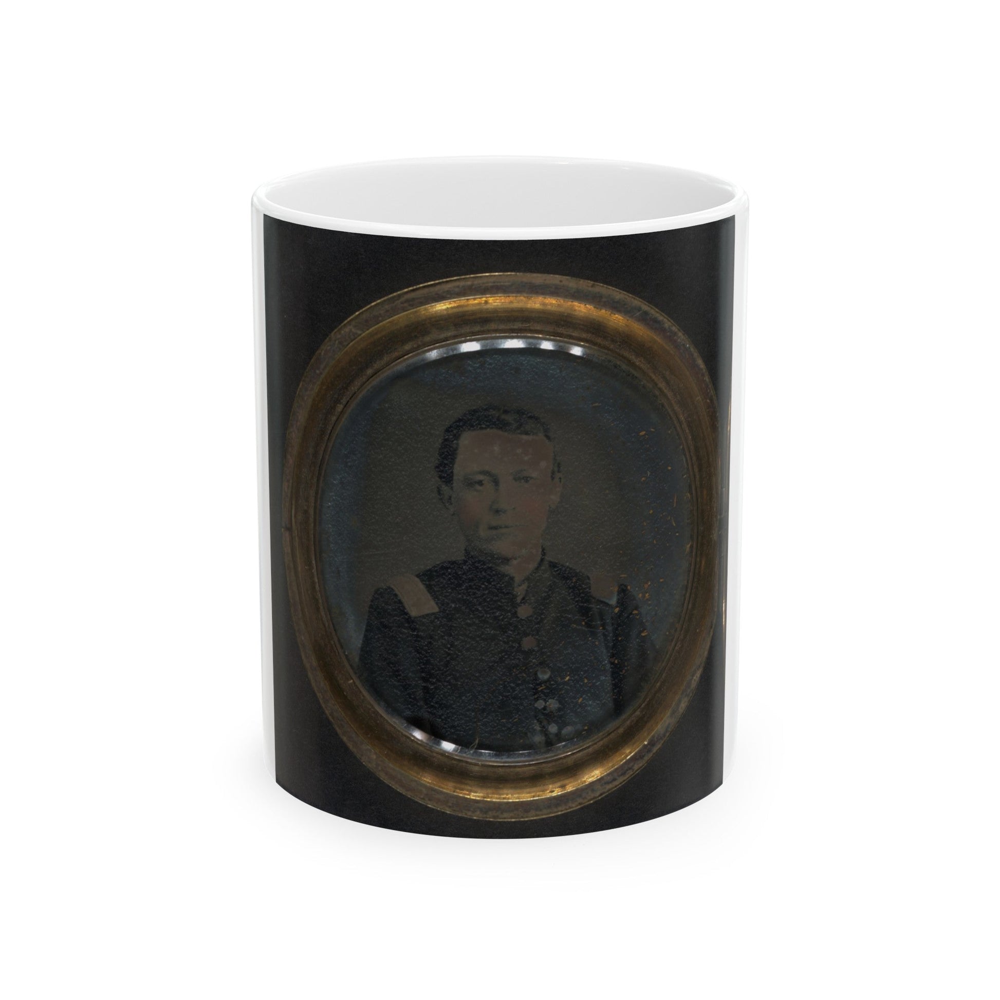 Unidentified Soldier In Union Uniform And Unidentified Woman In Dress In Locket (U.S. Civil War) White Coffee Mug-11oz-The Sticker Space