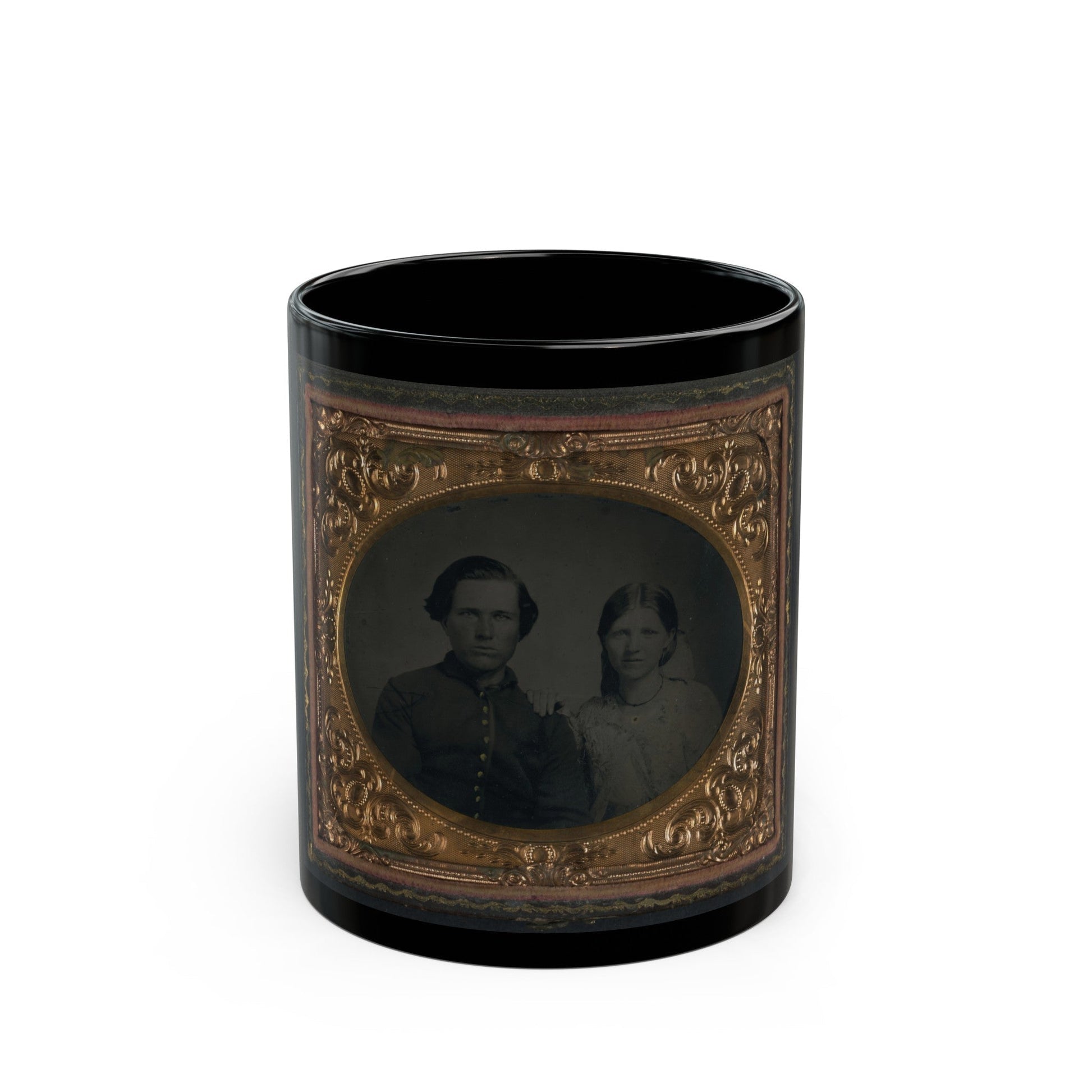 Unidentified Soldier In Union Uniform And Unidentified Woman (U.S. Civil War) Black Coffee Mug-11oz-The Sticker Space