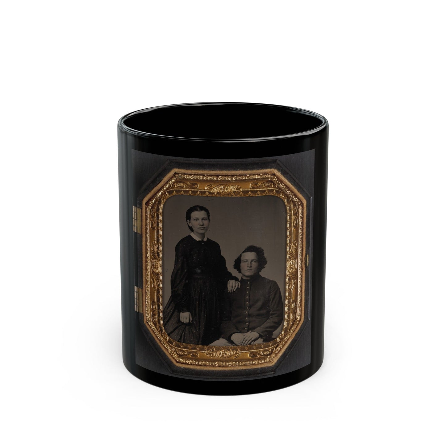 Unidentified Soldier In Union Uniform And Unidentified Woman(3) (U.S. Civil War) Black Coffee Mug-11oz-The Sticker Space