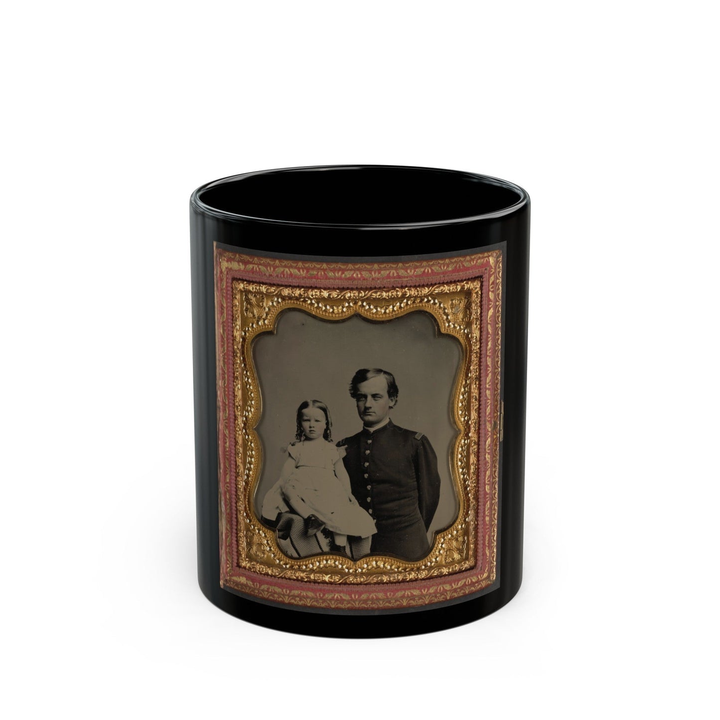 Unidentified Soldier In Union Uniform And Unidentified Young Girl, Probably His Daughter (U.S. Civil War) Black Coffee Mug-11oz-The Sticker Space