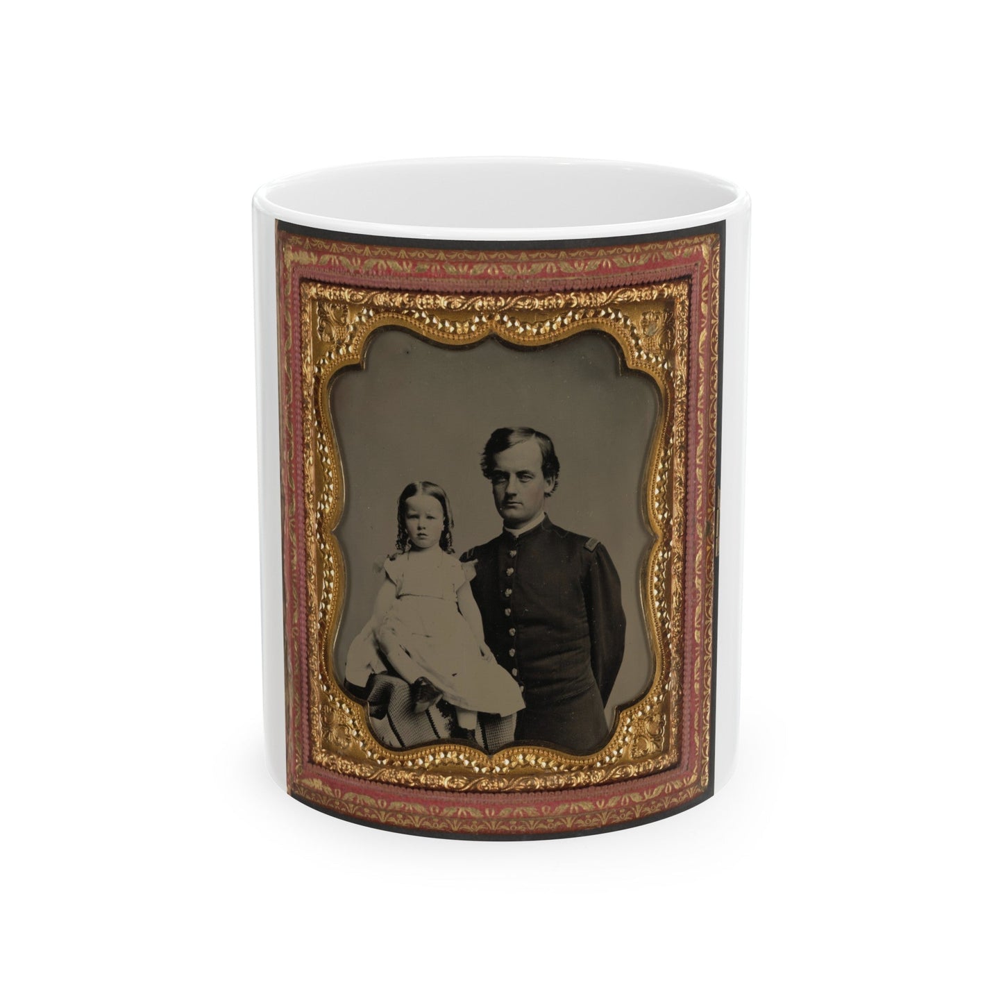 Unidentified Soldier In Union Uniform And Unidentified Young Girl, Probably His Daughter (U.S. Civil War) White Coffee Mug-11oz-The Sticker Space