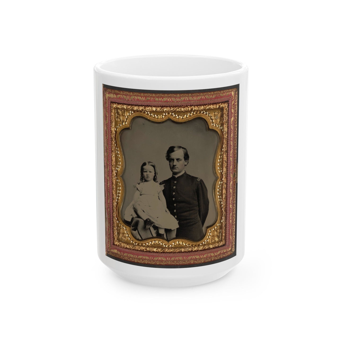 Unidentified Soldier In Union Uniform And Unidentified Young Girl, Probably His Daughter (U.S. Civil War) White Coffee Mug-15oz-The Sticker Space