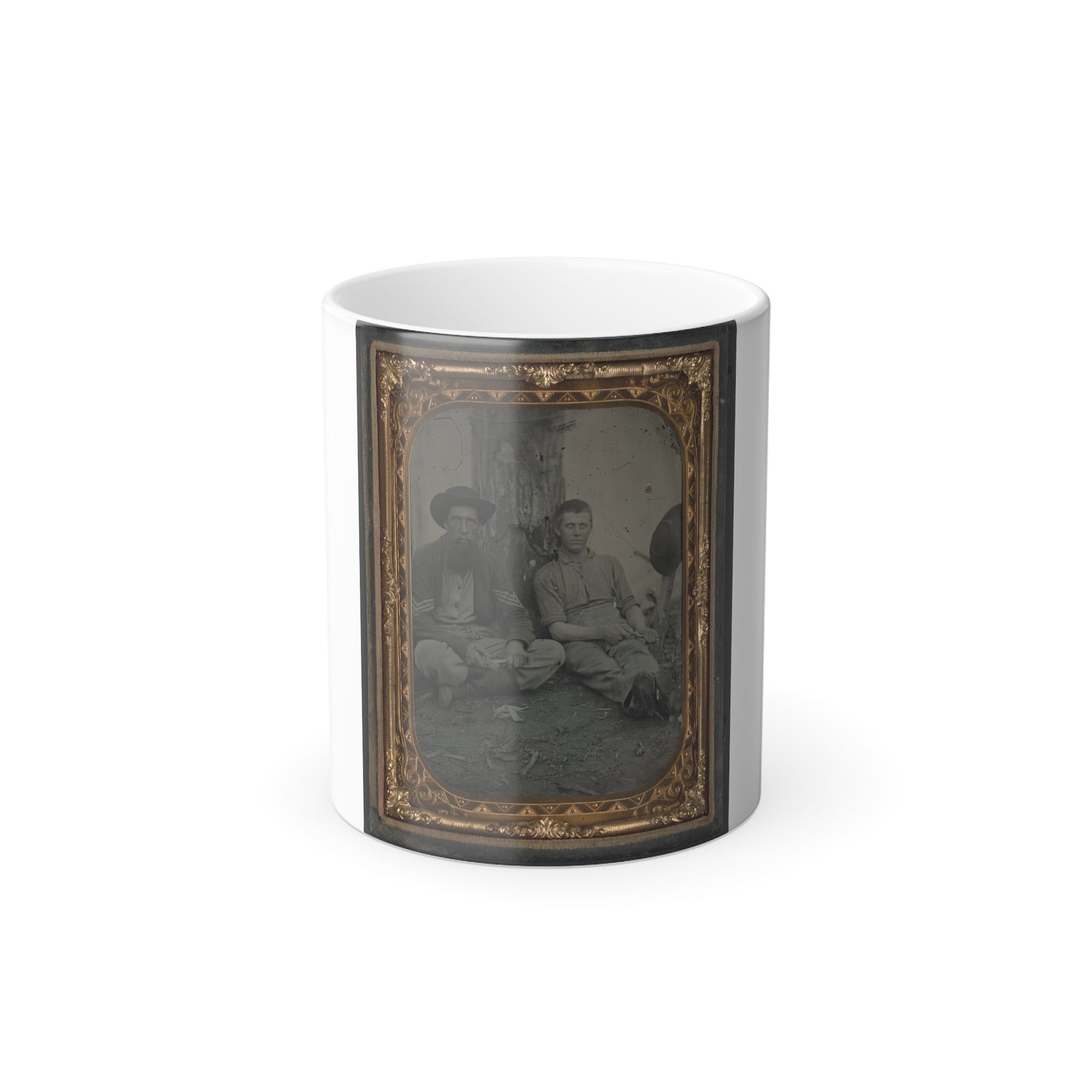 Unidentified Soldier in Union Uniform and Unidentified Young Man Sitting on the Ground and Whittling (U.S. Civil War) Color Morphing Mug 11oz-11oz-The Sticker Space