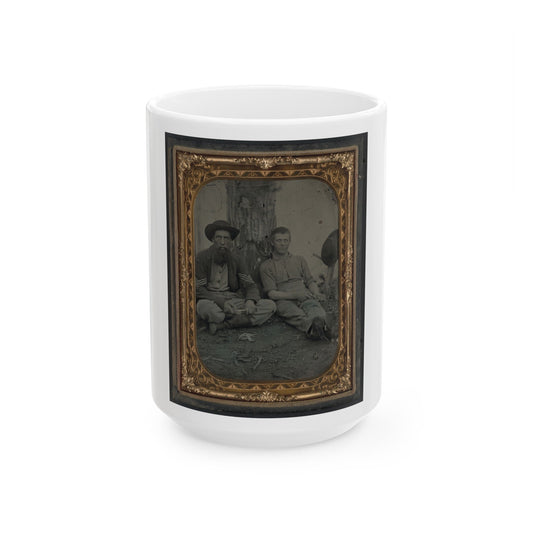 Unidentified Soldier In Union Uniform And Unidentified Young Man Sitting On The Ground And Whittling (U.S. Civil War) White Coffee Mug-15oz-The Sticker Space