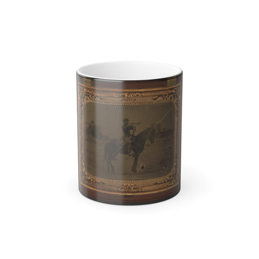 Unidentified Soldier in Union Uniform Atop Horse Blowing Bugle While Unsheathing Sword (U.S. Civil War) Color Morphing Mug 11oz-11oz-The Sticker Space